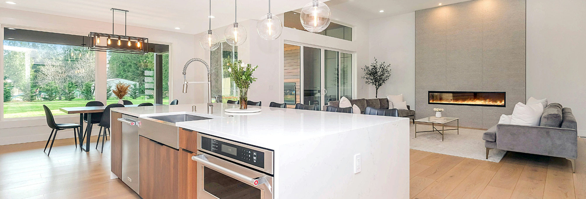 moisture resistant laminate flooring installed in modern kitchen