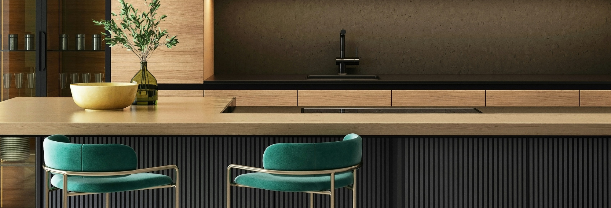 herringbone patterned hardwood in bright kitchen