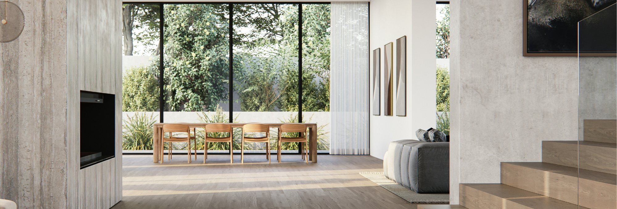 modern grey kitchen with beautiful hardwood floors